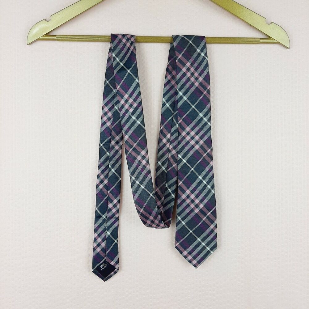 NEW Express Mens Tie Plaid Purple Striped 100% Silk 3" Width